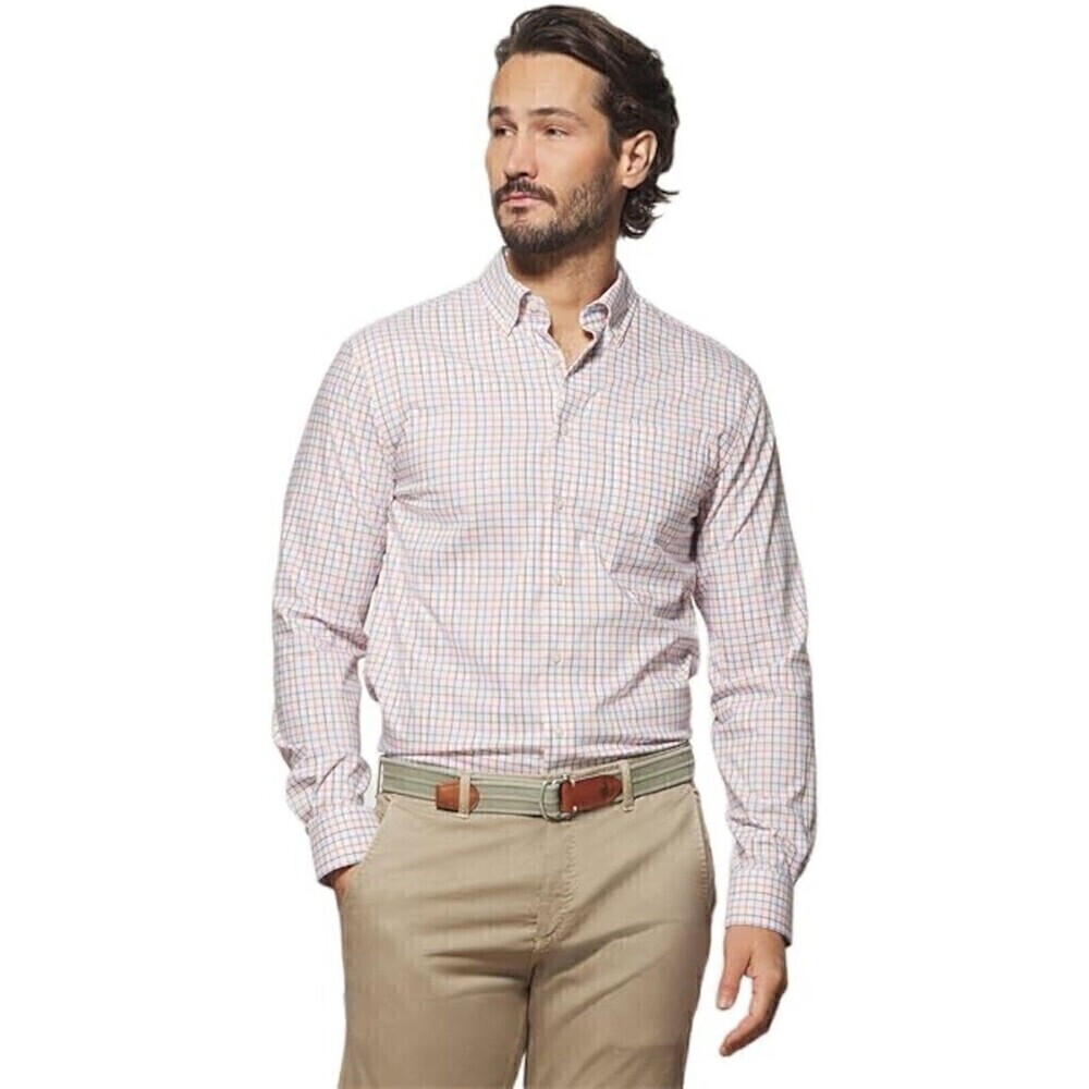 Peter Millar Crown Plaid Summer Comfort Oxford Dress Shirt XL